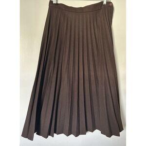 Vintage Pleated Accordion Brown Full A Line Midi 70s 60s Wool Blend Academia